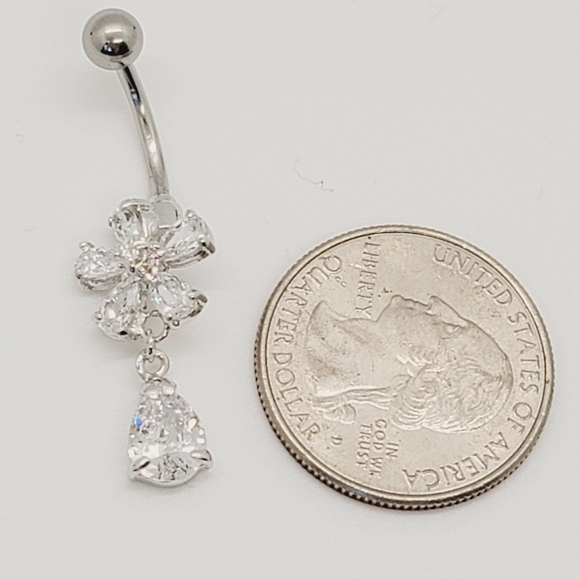 New Sterling Silver CZ Belly Button Navel Ring - Picture 1 of 4